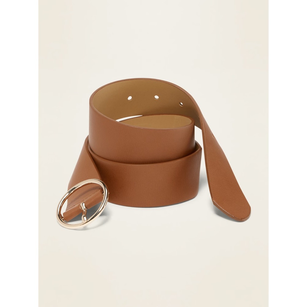 Old Navy Wide Ring-Buckle Faux Leather Brown Belt 1.5" Womens Size XS/S NEW